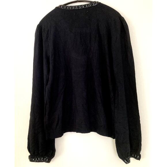 Michael Kors Black Knit Beaded Sequin Cut-Out Neck Long Sleeve Sweater Size L - Picture 4 of 5